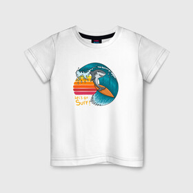 Детская футболка хлопок с принтом Акула серфер в Санкт-Петербурге, 100% хлопок | круглый вырез горловины, полуприлегающий силуэт, длина до линии бедер | shark | surf | акула | акулы | жители | клыки | море | морские | океан | рыба | серфер