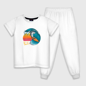 Детская пижама хлопок с принтом Акула серфер в Санкт-Петербурге, 100% хлопок |  брюки и футболка прямого кроя, без карманов, на брюках мягкая резинка на поясе и по низу штанин
 | shark | surf | акула | акулы | жители | клыки | море | морские | океан | рыба | серфер