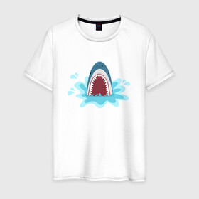 Мужская футболка хлопок с принтом Акула из-под воды в Санкт-Петербурге, 100% хлопок | прямой крой, круглый вырез горловины, длина до линии бедер, слегка спущенное плечо. | shark | акула | акулы | жители | клыки | море | морские | океан | рыба