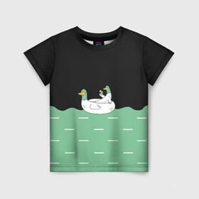 Детская футболка 3D с принтом Уточки в Санкт-Петербурге, 100% гипоаллергенный полиэфир | прямой крой, круглый вырез горловины, длина до линии бедер, чуть спущенное плечо, ткань немного тянется | gussi | гуси | день рождения | детям | подарок | прикольные животные | смешное животное | утки
