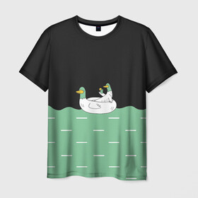 Мужская футболка 3D с принтом Уточки в Санкт-Петербурге, 100% полиэфир | прямой крой, круглый вырез горловины, длина до линии бедер | gussi | гуси | день рождения | детям | подарок | прикольные животные | смешное животное | утки