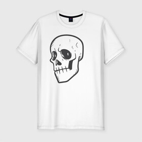 Мужская футболка хлопок Slim с принтом Хмурый Аякс в Санкт-Петербурге, 92% хлопок, 8% лайкра | приталенный силуэт, круглый вырез ворота, длина до линии бедра, короткий рукав | skull | иллюстрация | стикер | ужастик | череп
