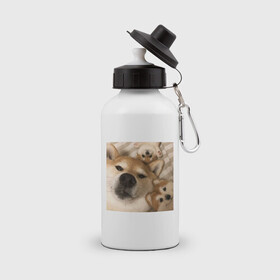 Бутылка спортивная с принтом Мем про собак в Санкт-Петербурге, металл | емкость — 500 мл, в комплекте две пластиковые крышки и карабин для крепления | Тематика изображения на принте: белый | игрушки мягкие | мем | милый | прикол | сиба ину | собака