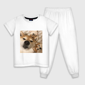 Детская пижама хлопок с принтом Мем про собак в Санкт-Петербурге, 100% хлопок |  брюки и футболка прямого кроя, без карманов, на брюках мягкая резинка на поясе и по низу штанин
 | Тематика изображения на принте: белый | игрушки мягкие | мем | милый | прикол | сиба ину | собака