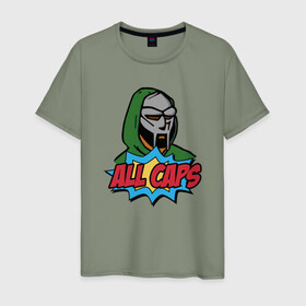 Мужская футболка хлопок с принтом MF Doom - All Caps в Санкт-Петербурге, 100% хлопок | прямой крой, круглый вырез горловины, длина до линии бедер, слегка спущенное плечо. | doom | hip hop | mf doom | music | rap | rip | маска | микрофон | музыка | рэп | рэпер | стиль | хип хоп