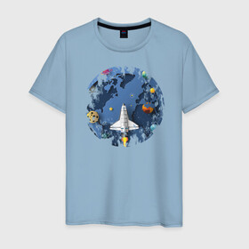 Мужская футболка хлопок с принтом Космос в Санкт-Петербурге, 100% хлопок | прямой крой, круглый вырез горловины, длина до линии бедер, слегка спущенное плечо. | астрономия | космический корабль | космос | небо | планеты | челнок | шатл