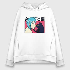 Женское худи Oversize хлопок с принтом Neko Girl and Kawaii Cat в Санкт-Петербурге, френч-терри — 70% хлопок, 30% полиэстер. Мягкий теплый начес внутри —100% хлопок | боковые карманы, эластичные манжеты и нижняя кромка, капюшон на магнитной кнопке | art | black cat | japan | japanese | love | manga | tokyo | woman | арт | девочка | девушка | комиксы | кот | котик | любовь | манга | милота | персонаж аниме | рисунок в стиле аниме | смешной кот | токио | чёрная кошка | чёрный кот