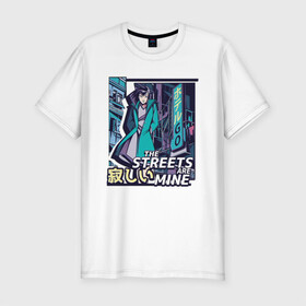 Мужская футболка хлопок Slim с принтом Anime Vaporwave Girl в Санкт-Петербурге, 92% хлопок, 8% лайкра | приталенный силуэт, круглый вырез ворота, длина до линии бедра, короткий рукав | art | japan | japanese | landscape | neon | night | street | tokyo | urban | арт | вапорвейв | вывеска | девочка из манги | комиксы | манга | мои улицы | неон | ночь | паровая волна | пейзаж | персонаж аниме | рисунок в стиле аниме