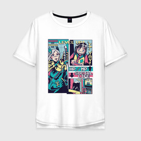 Мужская футболка хлопок Oversize с принтом Vaporwave Anime Level UP в Санкт-Петербурге, 100% хлопок | свободный крой, круглый ворот, “спинка” длиннее передней части | Тематика изображения на принте: art | hp mp | japan | japanese | landscape | social life | tokyo | арт | вапорвейв | девочка из манги | здоровье | комиксы | компьютер | мана | манга | паровая волна | персонаж аниме | приставка | рисунок в стиле аниме