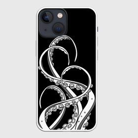 Чехол для iPhone 13 mini с принтом Octopus Black and White в Санкт-Петербурге,  |  | fish | kraken | ocean spirit | octopus | sea | summer | вода | водный мир | животные | зверь | кальмар | кракен | лето | монстр | море | морская живность | морские обитатели | осьминог | отпуск | рыба | черно белый | чуд