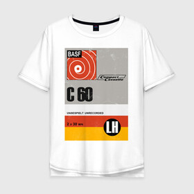 Мужская футболка хлопок Oversize с принтом Кассета 2 в Санкт-Петербурге, 100% хлопок | свободный крой, круглый ворот, “спинка” длиннее передней части | 90s | basf | кассеты | музыка | ретро.