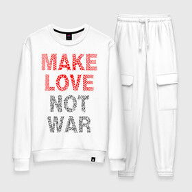 Женский костюм хлопок с принтом MAKE LOVE NOT WAR в Санкт-Петербурге, 100% хлопок | на свитшоте круглая горловина, мягкая резинка по низу. Брюки заужены к низу, на них два вида карманов: два 