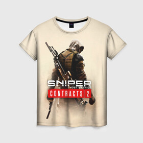 Женская футболка 3D с принтом Sniper Ghost Warrior Contracts в Санкт-Петербурге, 100% полиэфир ( синтетическое хлопкоподобное полотно) | прямой крой, круглый вырез горловины, длина до линии бедер | ближный восток | игра | ликвидация | оружие | снайпер | цель | шутер