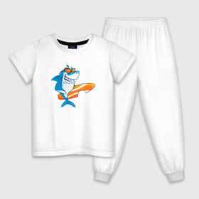 Детская пижама хлопок с принтом Акула серфер в Санкт-Петербурге, 100% хлопок |  брюки и футболка прямого кроя, без карманов, на брюках мягкая резинка на поясе и по низу штанин
 | shark | акула | акулы | жители | клыки | море | морские | океан | рыба