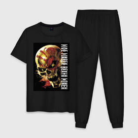 Мужская пижама хлопок с принтом Five Finger Death Punch в Санкт-Петербурге, 100% хлопок | брюки и футболка прямого кроя, без карманов, на брюках мягкая резинка на поясе и по низу штанин
 | Тематика изображения на принте: fangs | groove metal | group | jaw | rock | skull | star | грув металл | группа | звезда | клыки | пасть | рок | череп