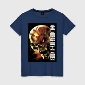 Женская футболка хлопок с принтом Five Finger Death Punch в Санкт-Петербурге, 100% хлопок | прямой крой, круглый вырез горловины, длина до линии бедер, слегка спущенное плечо | fangs | groove metal | group | jaw | rock | skull | star | грув металл | группа | звезда | клыки | пасть | рок | череп