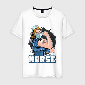 Мужская футболка хлопок с принтом Медсестра в Санкт-Петербурге, 100% хлопок | прямой крой, круглый вырез горловины, длина до линии бедер, слегка спущенное плечо. | covid | больница | вирус | медик | медсестра