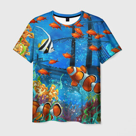 Мужская футболка 3D с принтом На глубине | Рыбки | Пляжная в Санкт-Петербурге, 100% полиэфир | прямой крой, круглый вырез горловины, длина до линии бедер | море | мультяшки | океан | пляжная | рыба | рыбки | рыбы