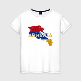 Женская футболка хлопок с принтом Armenia Map в Санкт-Петербурге, 100% хлопок | прямой крой, круглый вырез горловины, длина до линии бедер, слегка спущенное плечо | armenia | armenya | арарат | армения | армяне | армянин | горы | ереван | кавказ | народ | саркисян | ссср | страна | флаг