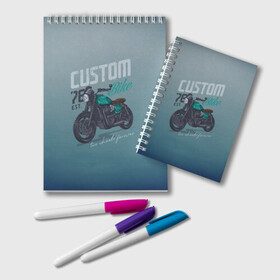 Блокнот с принтом Custom Bike в Санкт-Петербурге, 100% бумага | 48 листов, плотность листов — 60 г/м2, плотность картонной обложки — 250 г/м2. Листы скреплены удобной пружинной спиралью. Цвет линий — светло-серый
 | Тематика изображения на принте: bike | custom | байк | байкер | кастом | мото | мотокросс | мотоцикл | скорость