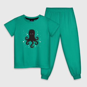 Детская пижама хлопок с принтом Осьминог каваи в Санкт-Петербурге, 100% хлопок |  брюки и футболка прямого кроя, без карманов, на брюках мягкая резинка на поясе и по низу штанин
 | Тематика изображения на принте: cute | octopus | милый | морское | осьминог | осьминожка | паттерн | тентакли | щупальца
