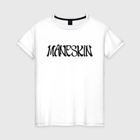Женская футболка хлопок с принтом Maneskin в Санкт-Петербурге, 100% хлопок | прямой крой, круглый вырез горловины, длина до линии бедер, слегка спущенное плечо | Тематика изображения на принте: maneskin | евровидение 2021 | манескин | монскин