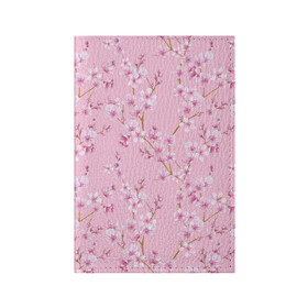 Обложка для паспорта матовая кожа с принтом Цветущая розовая вишня в Санкт-Петербурге, натуральная матовая кожа | размер 19,3 х 13,7 см; прозрачные пластиковые крепления | cherry blossom | sakura | азия | весна | ветки | вишня | для девушки | женский | милый | нежный | природа | розовый | сакура | цветение | цветочный принт | цветущая вишня | цветущие ветки | цветущий миндаль