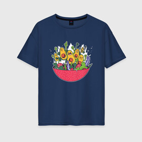 Женская футболка хлопок Oversize с принтом Бунт Салат с Авокадо в Санкт-Петербурге, 100% хлопок | свободный крой, круглый ворот, спущенный рукав, длина до линии бедер
 | Тематика изображения на принте: anime | avocado | cute | funny | guacamole | japanese art | kawaii | manga | rebel | riot | авокато | аниме | бунтующие авокадо | в японском стиле | гуакамоле | кавай | кавайи | манга | милота | милый авокадо | миска | прикол | риот | япония | 