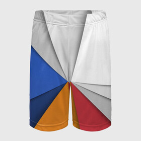 Детские спортивные шорты 3D с принтом Трегоугольник в Санкт-Петербурге,  100% полиэстер
 | пояс оформлен широкой мягкой резинкой, ткань тянется
 | color | иллюстрация | треугольник | узоры | цвета