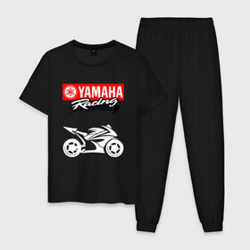 Мужская пижама хлопок с принтом YAMAHA ЯМАХА RACING в Санкт-Петербурге, 100% хлопок | брюки и футболка прямого кроя, без карманов, на брюках мягкая резинка на поясе и по низу штанин
 | motorcycle | yamaha | yzf r6. | байк | байкер | мотоспорт | мототехника | мотоцикл | мотоциклист | скутер | ямаха