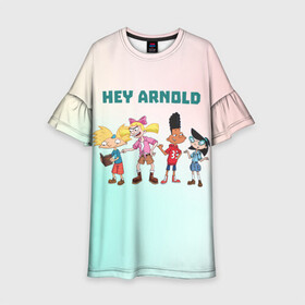 Детское платье 3D с принтом Hey Arnold в Санкт-Петербурге, 100% полиэстер | прямой силуэт, чуть расширенный к низу. Круглая горловина, на рукавах — воланы | Тематика изображения на принте: арнольд | арт | графика | дети | мультфильмы