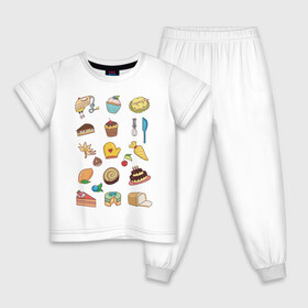 Детская пижама хлопок с принтом Кулинарные моменты в Санкт-Петербурге, 100% хлопок |  брюки и футболка прямого кроя, без карманов, на брюках мягкая резинка на поясе и по низу штанин
 | Тематика изображения на принте: вишня | еда | кексик | миксер | пироженое | торт