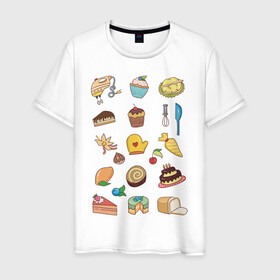 Мужская футболка хлопок с принтом Кулинарные моменты в Санкт-Петербурге, 100% хлопок | прямой крой, круглый вырез горловины, длина до линии бедер, слегка спущенное плечо. | Тематика изображения на принте: вишня | еда | кексик | миксер | пироженое | торт