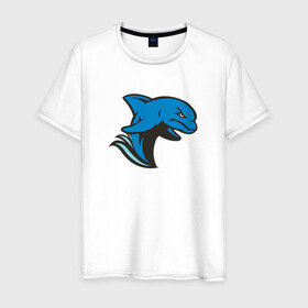Мужская футболка хлопок с принтом Злой дельфин в Санкт-Петербурге, 100% хлопок | прямой крой, круглый вырез горловины, длина до линии бедер, слегка спущенное плечо. | Тематика изображения на принте: dolphin | дельфин | дельфины | злой | море | морские | с дельфином