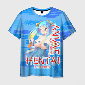 Мужская футболка 3D с принтом Anime vs Hentai в Санкт-Петербурге, 100% полиэфир | прямой крой, круглый вырез горловины, длина до линии бедер | Тематика изображения на принте: девушка | надпись | хентаи