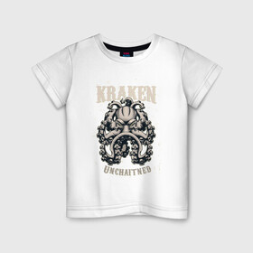 Детская футболка хлопок с принтом Кракен в Санкт-Петербурге, 100% хлопок | круглый вырез горловины, полуприлегающий силуэт, длина до линии бедер | king | kraken | octopus | корона | кракен | море | морские | морское | осьминог | щупальца