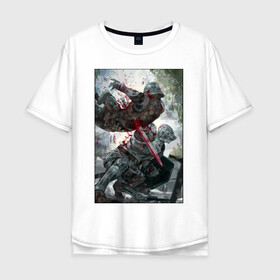 Мужская футболка хлопок Oversize с принтом Dark Souls воины в Санкт-Петербурге, 100% хлопок | свободный крой, круглый ворот, “спинка” длиннее передней части | dark souls | fantasy | iron | warrior | бойцы | в доспехах | крестоносцы | фентези