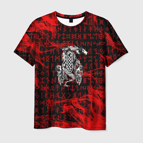 Мужская футболка 3D с принтом Кельтский дракон в Санкт-Петербурге, 100% полиэфир | прямой крой, круглый вырез горловины, длина до линии бедер | веды | дракон | древнеиндийский | кельтский | махабхарата | руны | символы | славянские | эпос