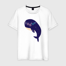 Мужская футболка хлопок с принтом Кит в Санкт-Петербурге, 100% хлопок | прямой крой, круглый вырез горловины, длина до линии бедер, слегка спущенное плечо. | whale | белый кит | кит | киты | морские | паттерн | синий кит