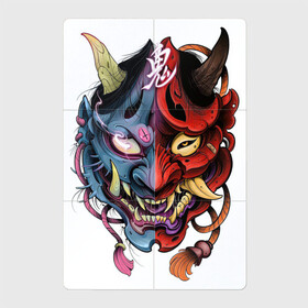 Магнитный плакат 2Х3 с принтом Два лица в Санкт-Петербурге, Полимерный материал с магнитным слоем | 6 деталей размером 9*9 см | Тематика изображения на принте: арт | воин | двойная маска | демон | ёкай | китай | лицо | лицо демона | маска | рисунок | рога | самурай | япония