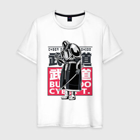 Мужская футболка хлопок с принтом Кибер Самурай Бусидо в Санкт-Петербурге, 100% хлопок | прямой крой, круглый вырез горловины, длина до линии бедер, слегка спущенное плечо. | art | bushido | cyberpunk samurai | future | ninja | oni | ronin | samurai | shogun | арт | будущее | киберпанк самурай | мерч | мужик | мужчина | прикол | путь воина | путь война | ронин | сёгун | сепукку | токио | харакири