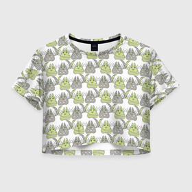 Женская футболка Crop-top 3D с принтом Кавайские котики в Санкт-Петербурге, 100% полиэстер | круглая горловина, длина футболки до линии талии, рукава с отворотами | животные | кот | милые | патерн | японские