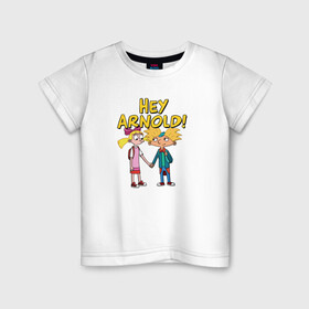 Детская футболка хлопок с принтом Арнольд и Хельга в Санкт-Петербурге, 100% хлопок | круглый вырез горловины, полуприлегающий силуэт, длина до линии бедер | Тематика изображения на принте: arnold | helga | hey | hey arnold | арнольд | хельга | эй арнольд