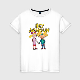 Женская футболка хлопок с принтом Арнольд и Хельга в Санкт-Петербурге, 100% хлопок | прямой крой, круглый вырез горловины, длина до линии бедер, слегка спущенное плечо | arnold | helga | hey | hey arnold | арнольд | хельга | эй арнольд