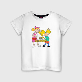 Детская футболка хлопок с принтом Арнольд и Хельга в Санкт-Петербурге, 100% хлопок | круглый вырез горловины, полуприлегающий силуэт, длина до линии бедер | arnold | helga | hey | hey arnold | арнольд | хельга | эй арнольд