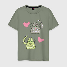 Мужская футболка хлопок с принтом Кавайские котики 2 в Санкт-Петербурге, 100% хлопок | прямой крой, круглый вырез горловины, длина до линии бедер, слегка спущенное плечо. | Тематика изображения на принте: животные | кот | любовь | милые | сердца | японские
