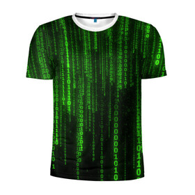 Мужская футболка 3D спортивная с принтом Двоичный код в Санкт-Петербурге, 100% полиэстер с улучшенными характеристиками | приталенный силуэт, круглая горловина, широкие плечи, сужается к линии бедра | код | матрица | ошибки | хакер | цифры