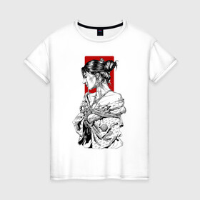 Женская футболка хлопок с принтом Шибари в Санкт-Петербурге, 100% хлопок | прямой крой, круглый вырез горловины, длина до линии бедер, слегка спущенное плечо | арт | верёвка | девушка | кимано | рисунок | связывание | черно белый | чёрно белый рисунок | шибаре