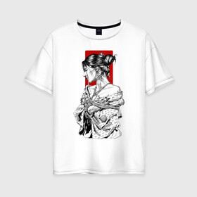 Женская футболка хлопок Oversize с принтом Шибари в Санкт-Петербурге, 100% хлопок | свободный крой, круглый ворот, спущенный рукав, длина до линии бедер
 | арт | верёвка | девушка | кимано | рисунок | связывание | черно белый | чёрно белый рисунок | шибаре