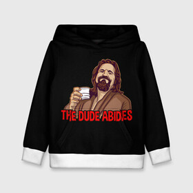 Детская толстовка 3D с принтом The Dude Abides (Lebowski) в Санкт-Петербурге, 100% полиэстер | двухслойный капюшон со шнурком для регулировки, мягкие манжеты на рукавах и по низу толстовки, спереди карман-кенгуру с мягким внутренним слоем | abide | big | dude | jeff | lebowski | the | большой | лебовски | фильм | чувак